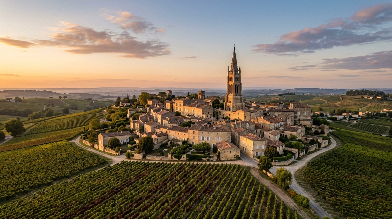 Viñedos y château en la región de Burdeos